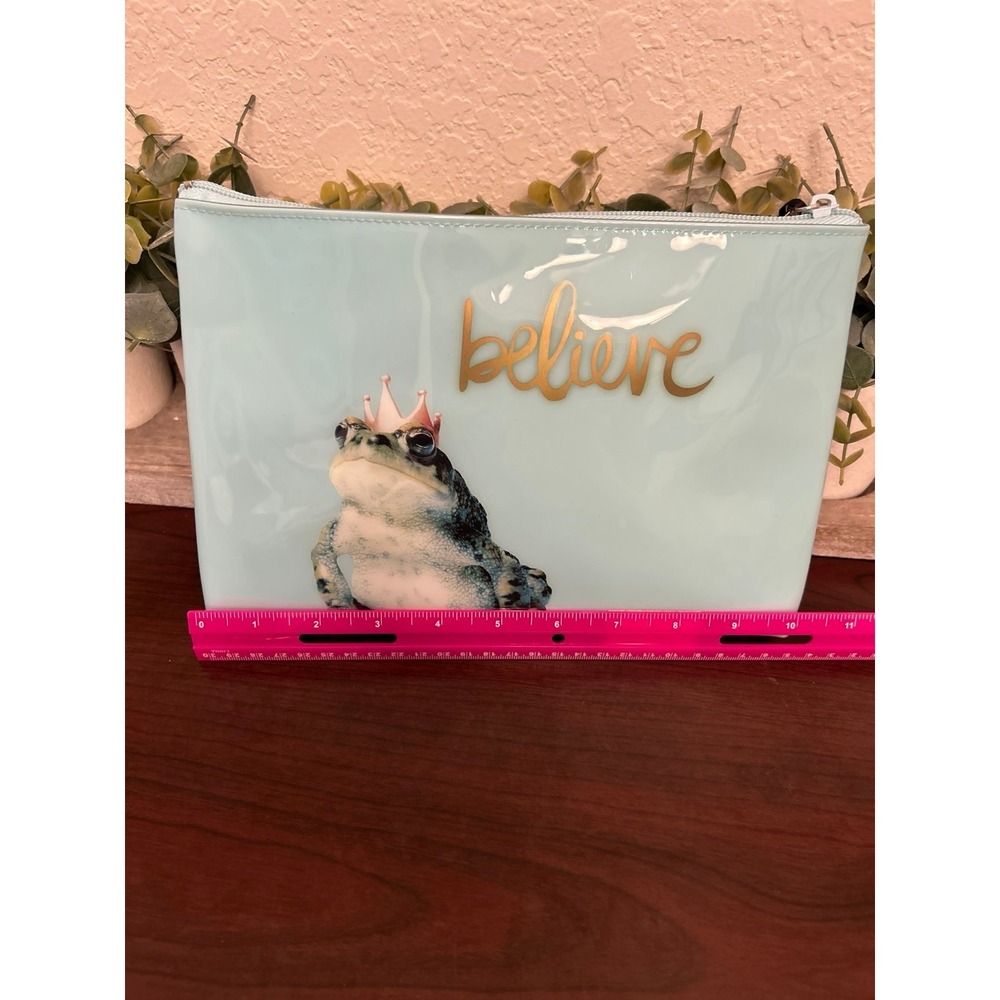 Catseye London 'Believe' small cosmetic makeup pouch in light blue with a frog - Picture 4 of 5